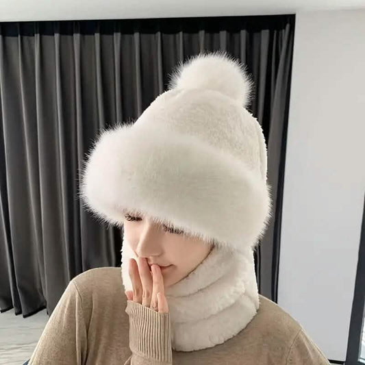 Solid Color Thickened Plush Neck Gaiter Mask Windproof Hooded Ear Protection Windproof Ski Hat DailySale