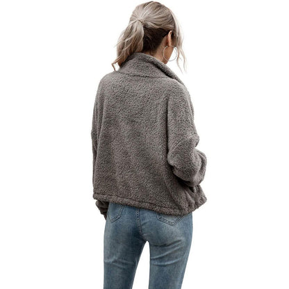 Solid Drawstring Hem Crop Teddy Jacket DailySale