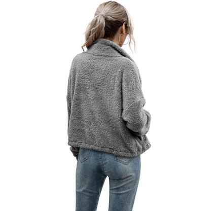 Solid Drawstring Hem Crop Teddy Jacket DailySale