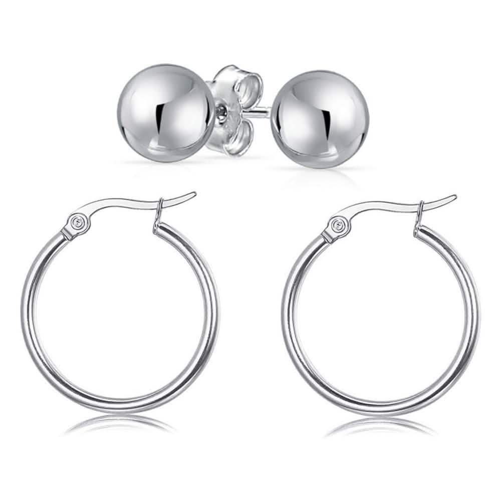 Solid Sterling Silver Hoop And Ball Set DailySale