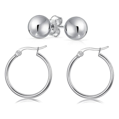 Solid Sterling Silver Hoop And Ball Set DailySale