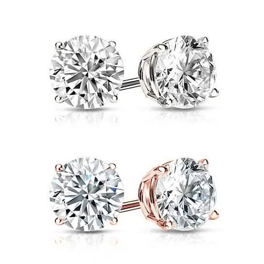Solid Sterling Silver Round Crystal Studs DailySale