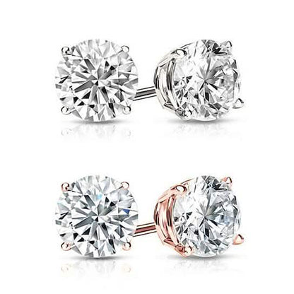 Solid Sterling Silver Round Crystal Studs DailySale