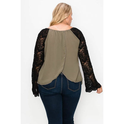 Solid Top Featuring Flattering Lace Bell Sleeves DailySale