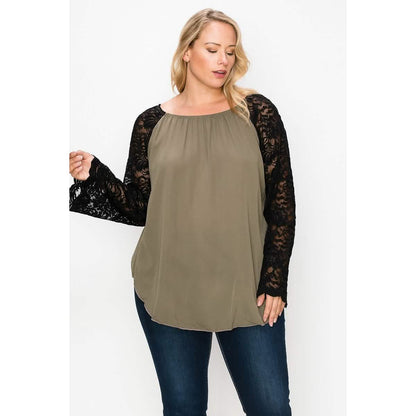 Solid Top Featuring Flattering Lace Bell Sleeves DailySale