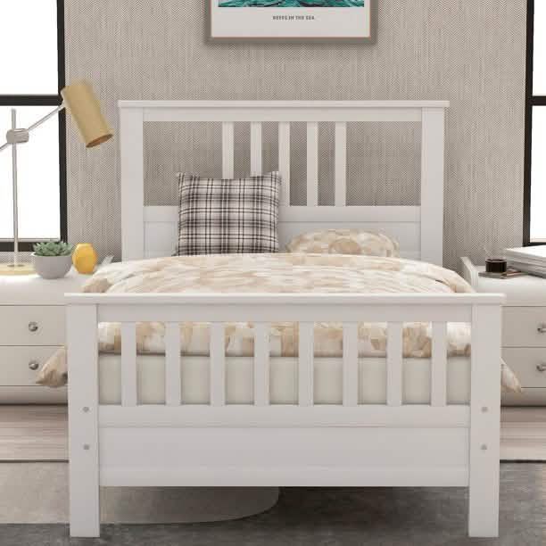 Solid Wood Platform Bed and Kids Room Headboard DailySale