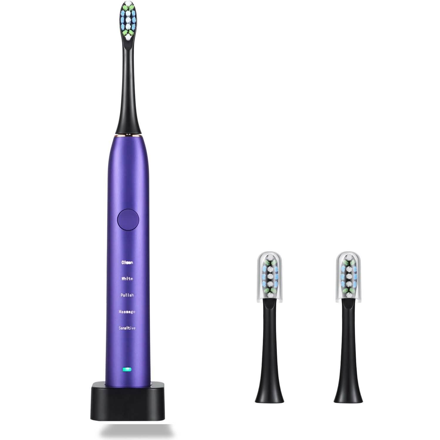Sonic Electric Toothbrush For Adults Magnetic Charging Waterproof IPX7 Replacement Heads Set DailySale