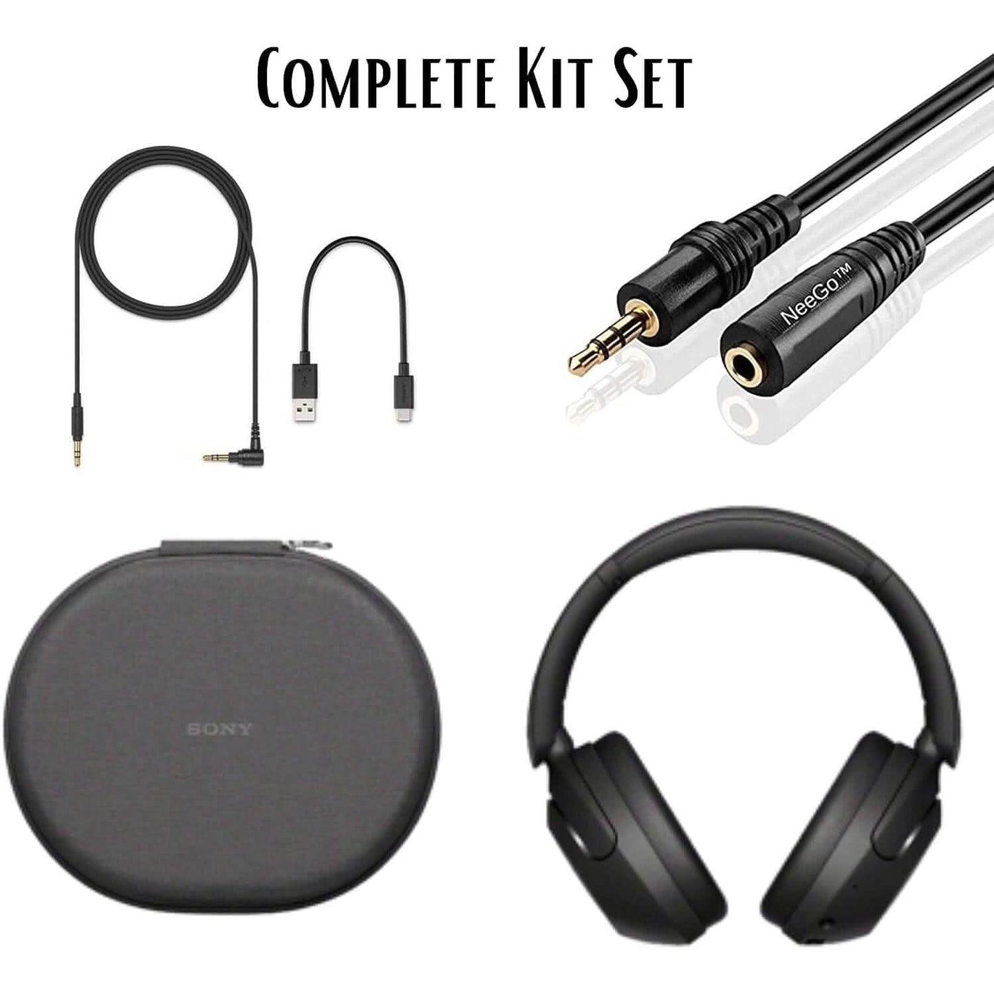 Sony Wireless Noise Cancelling Headphones WH-XB910N Bluetooth Headset + NeeGo 3.5mm Extension (Refurbished) DailySale