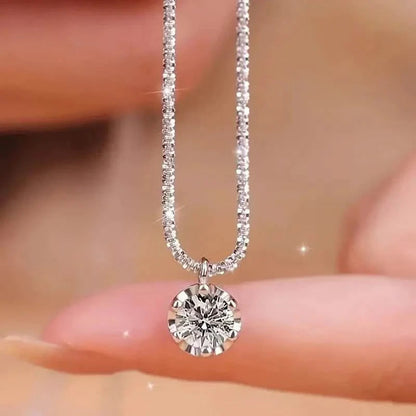 Sparkling Wave-Shaped Six-Claw Single Zirconia Pendant Necklace DailySale