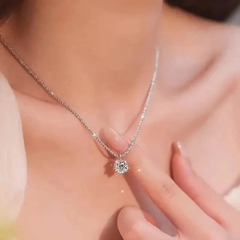 Sparkling Wave-Shaped Six-Claw Single Zirconia Pendant Necklace DailySale