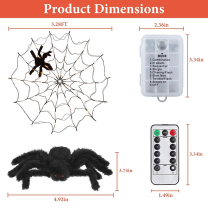 Spider Web Light with Hairy Spider 70LED Battery Powered Remote Control 8 Lighting Modes DailySale