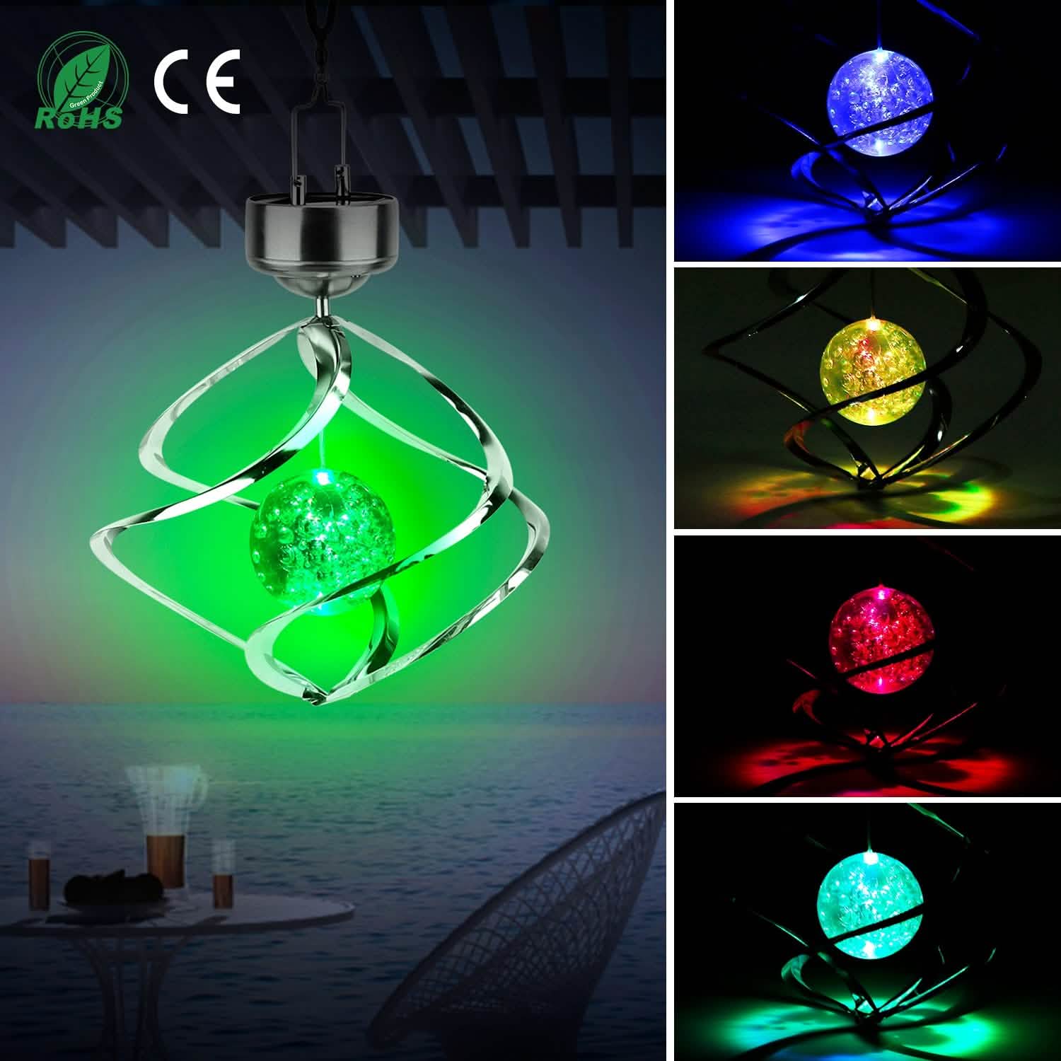 Spiral Spinner Solar Lights Wind Chime LED DailySale