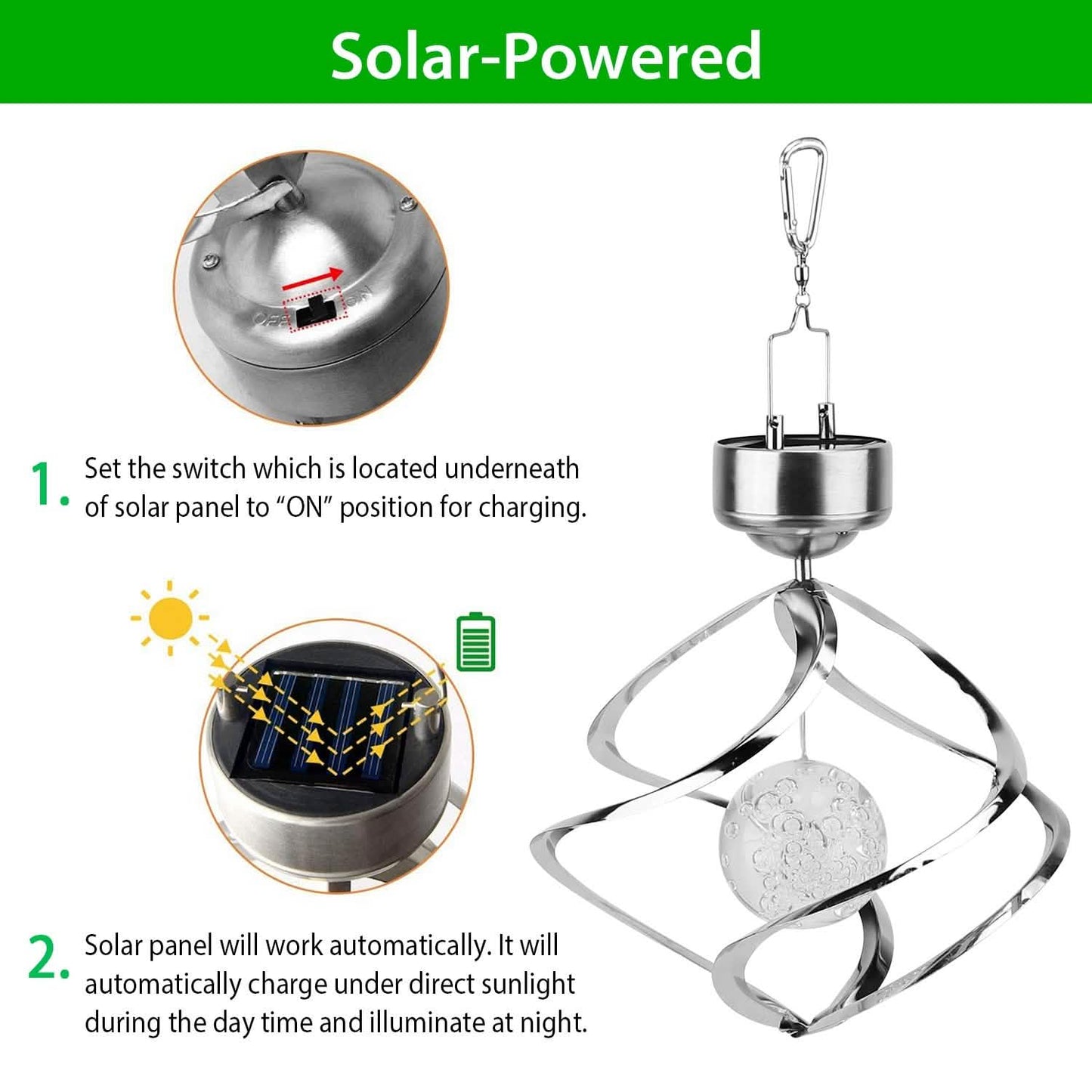 Spiral Spinner Solar Lights Wind Chime LED DailySale