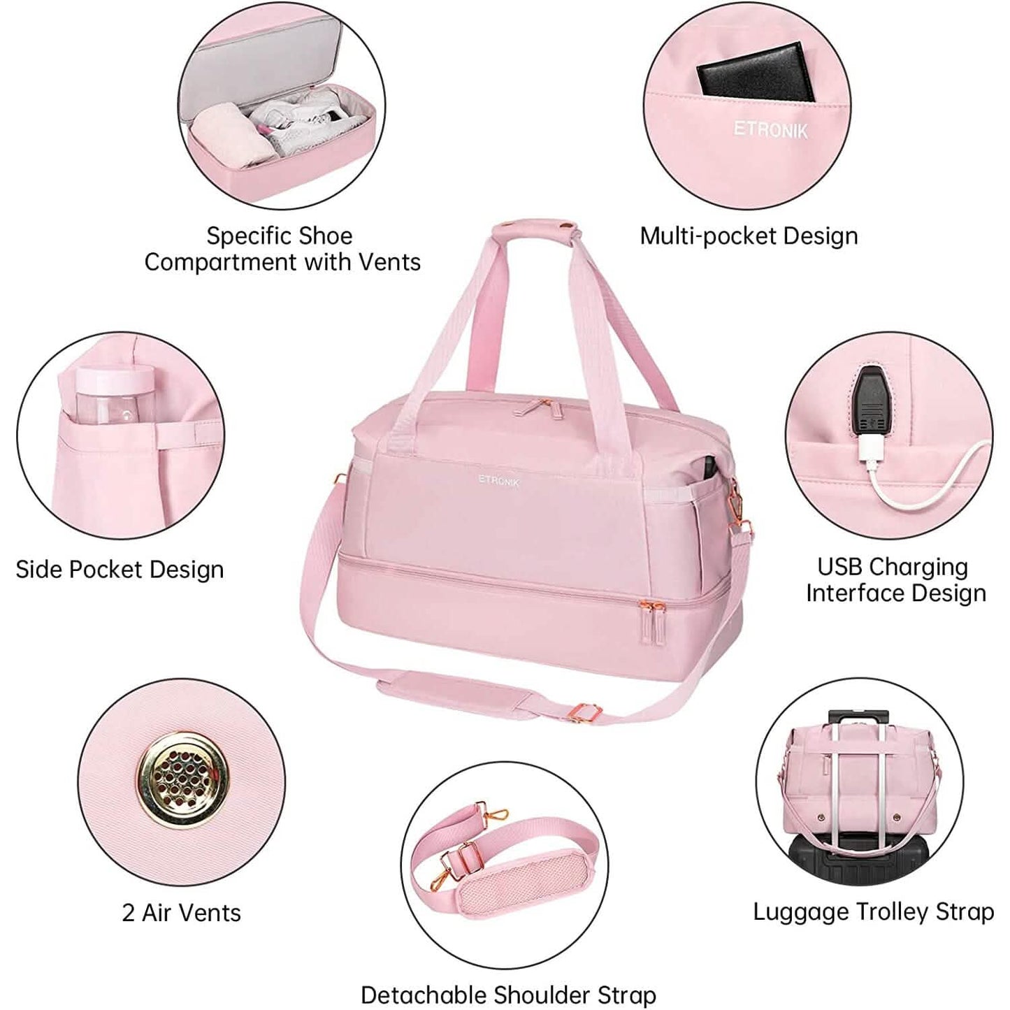 Sports Travel Duffel Bag with USB Charging Port DailySale