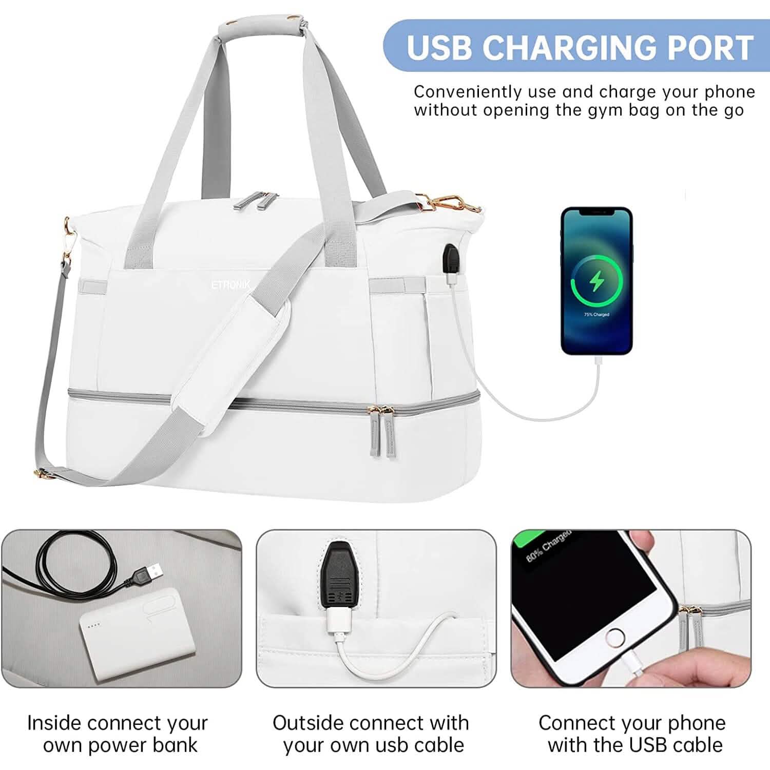 Sports Travel Duffel Bag with USB Charging Port DailySale
