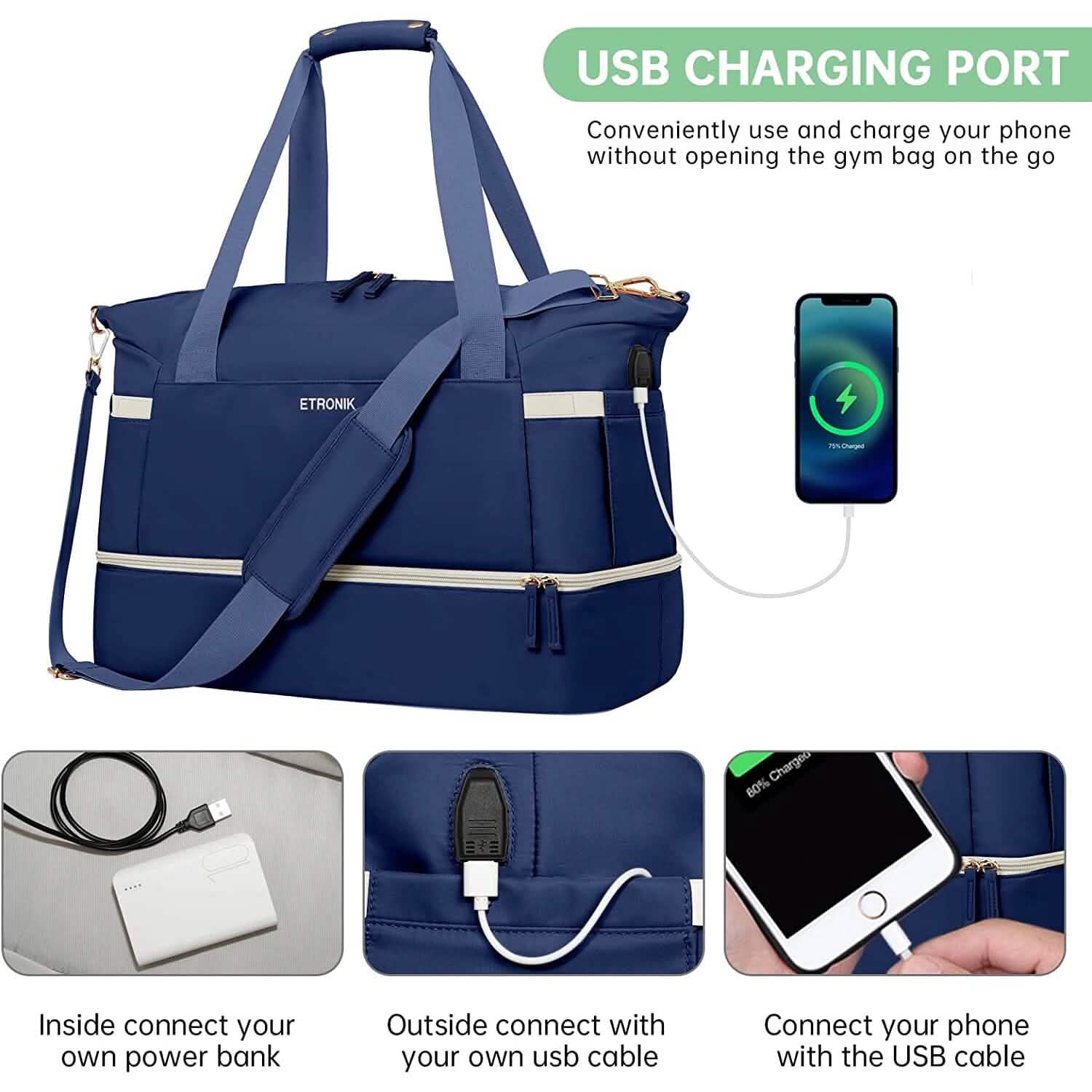 Sports Travel Duffel Bag with USB Charging Port DailySale