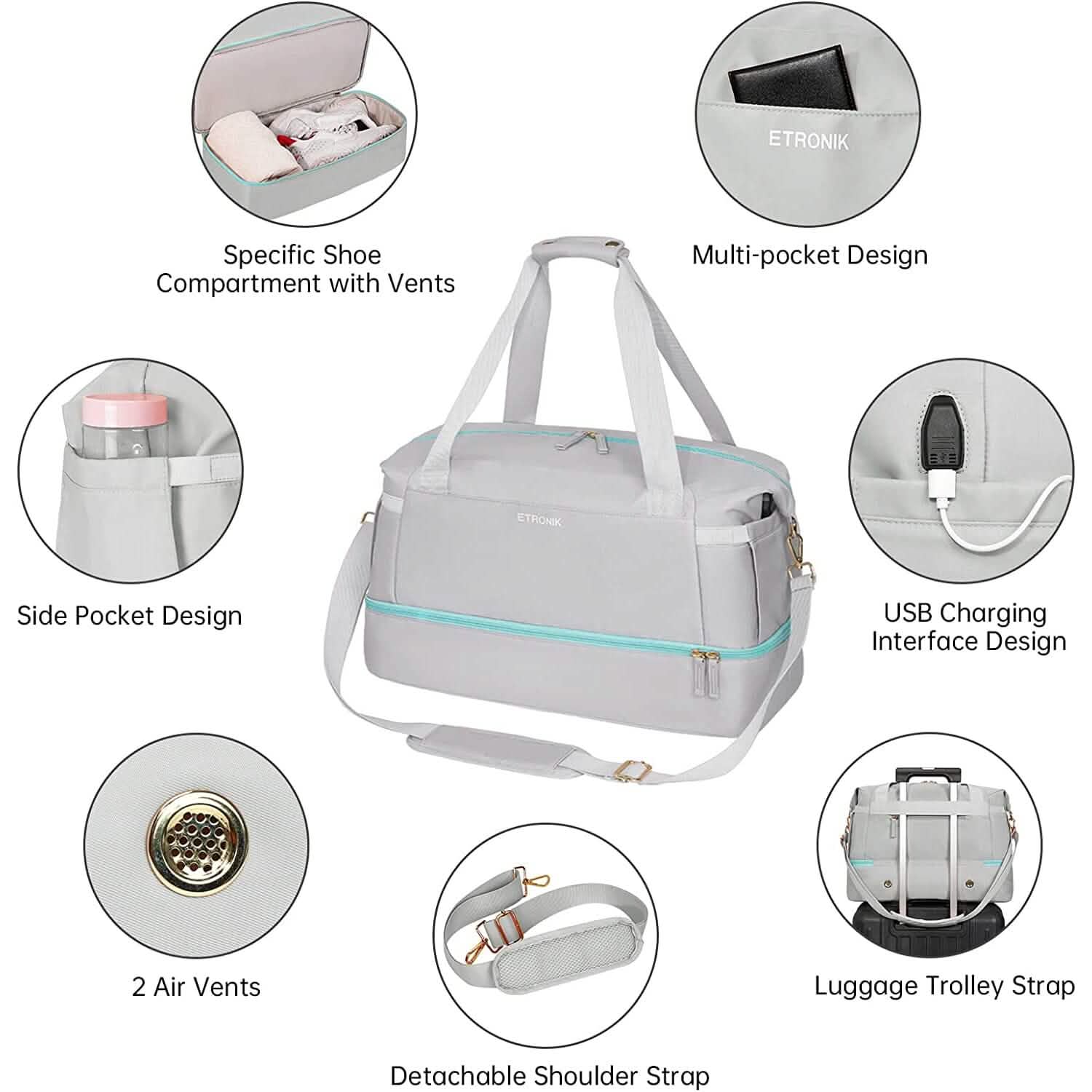 Sports Travel Duffel Bag with USB Charging Port DailySale