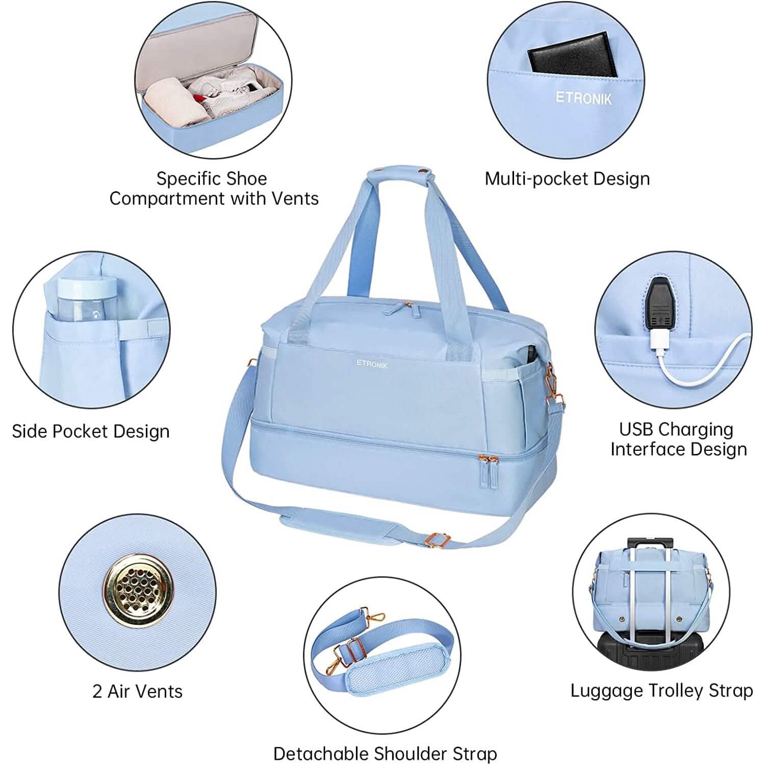 Sports Travel Duffel Bag with USB Charging Port DailySale