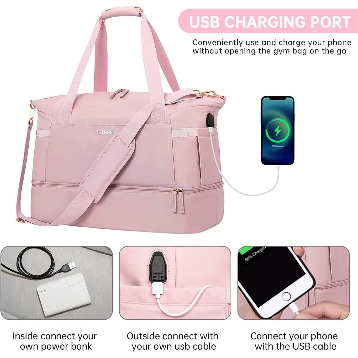 Sports Travel Duffel Bag with USB Charging Port DailySale