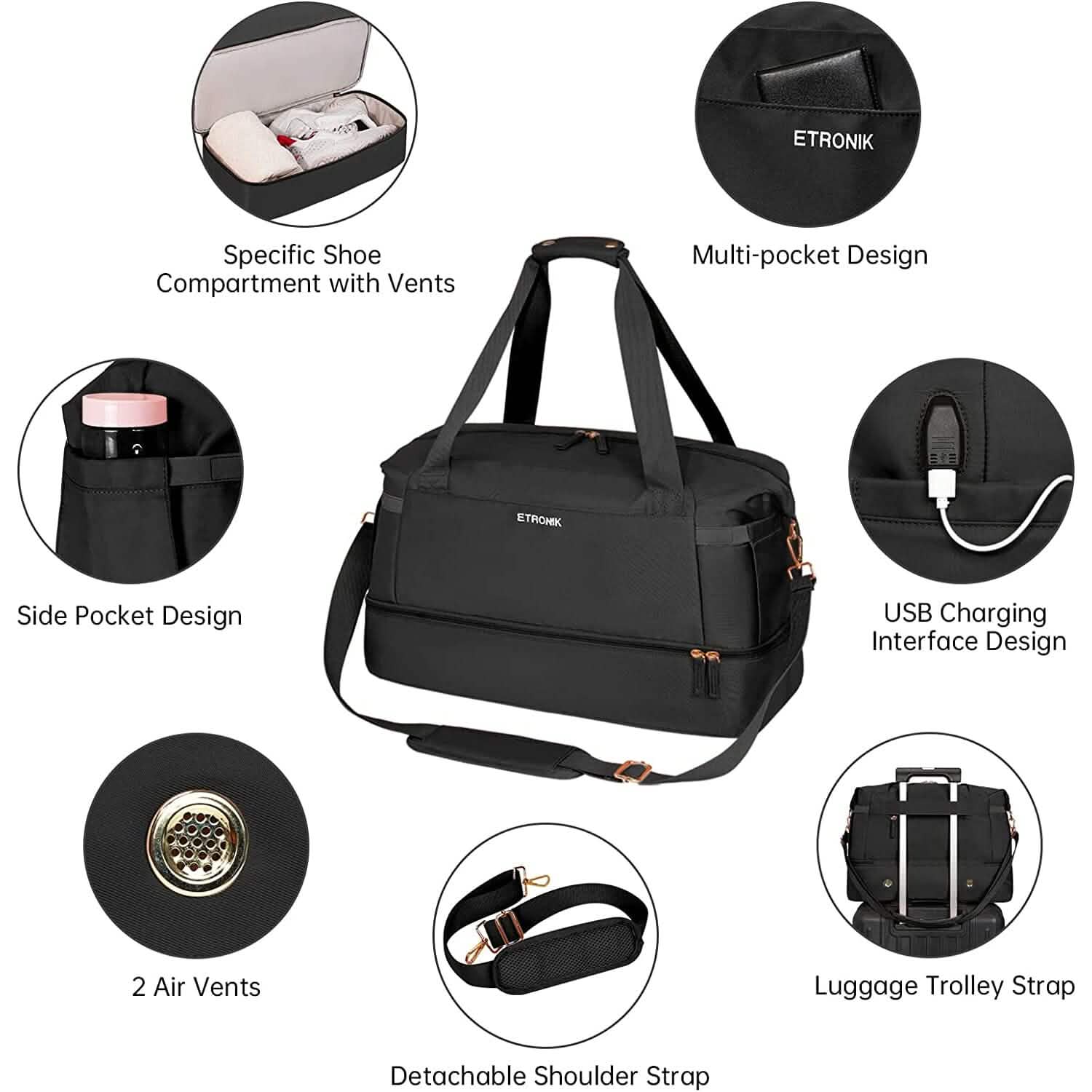 Sports Travel Duffel Bag with USB Charging Port DailySale