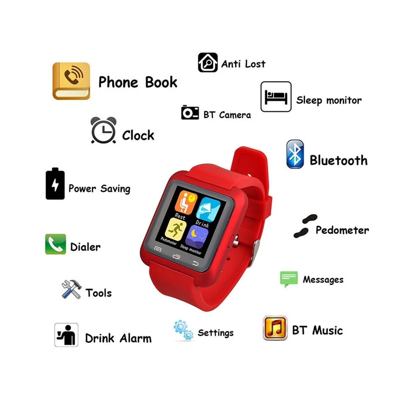 Bluetooth Smart Watch with Phone Pairing, Pedometer, Sleep Monitoring, etc. DailySale