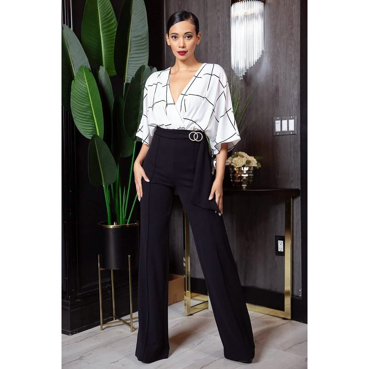 Square Print Woven Top Detailed Fashion Jumpsuit DailySale