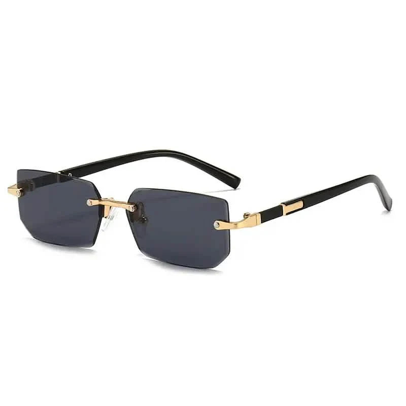 Square Rimless Vintage Sunglasses Stylish Design Golden Frame Black Hip Hop Sunglasses DailySale