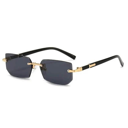 Square Rimless Vintage Sunglasses Stylish Design Golden Frame Black Hip Hop Sunglasses DailySale