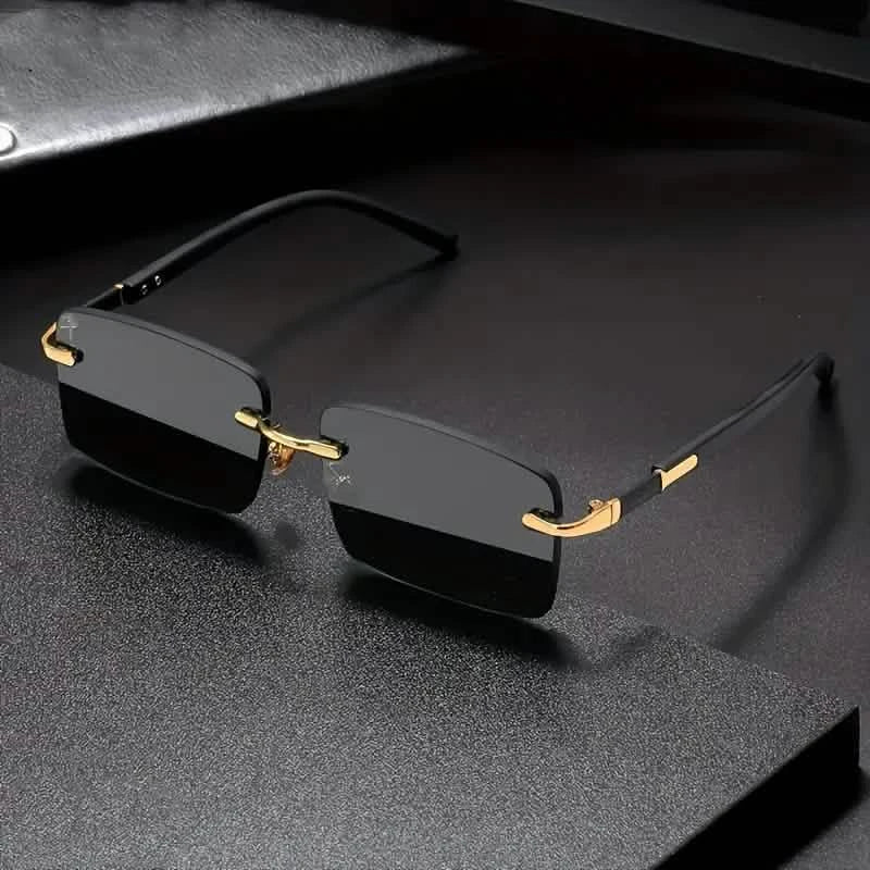 Square Rimless Vintage Sunglasses Stylish Design Golden Frame Black Hip Hop Sunglasses DailySale