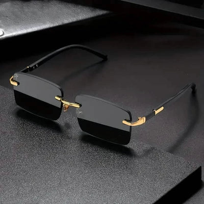 Square Rimless Vintage Sunglasses Stylish Design Golden Frame Black Hip Hop Sunglasses DailySale