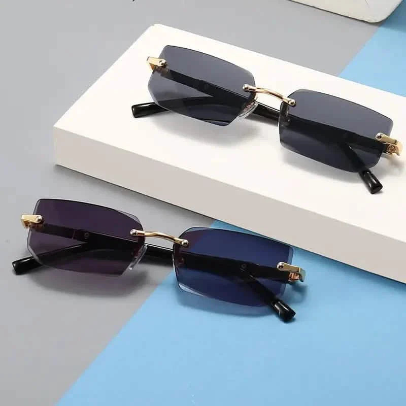 Square Rimless Vintage Sunglasses Stylish Design Golden Frame Black Hip Hop Sunglasses DailySale