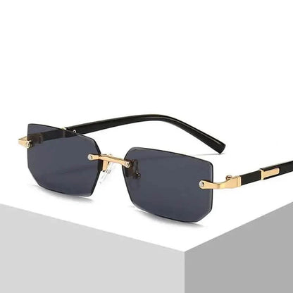 Square Rimless Vintage Sunglasses Stylish Design Golden Frame Black Hip Hop Sunglasses DailySale