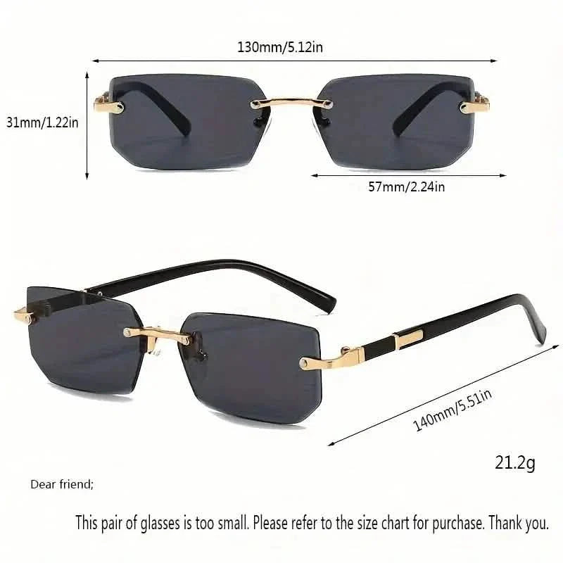 Square Rimless Vintage Sunglasses Stylish Design Golden Frame Black Hip Hop Sunglasses DailySale