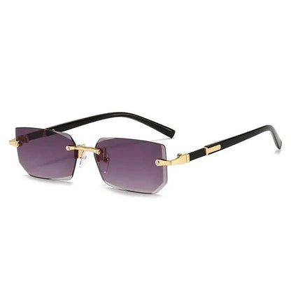 Square Rimless Vintage Sunglasses Stylish Design Golden Frame Black Hip Hop Sunglasses DailySale