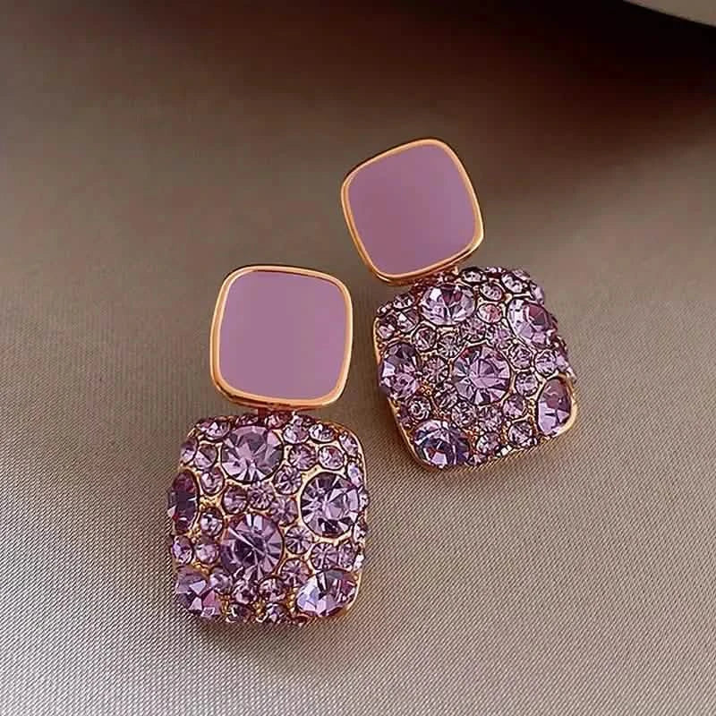 Square Shape Full Shiny Rhinestone Decor Dangle Earrings DailySale