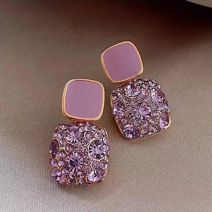 Square Shape Full Shiny Rhinestone Decor Dangle Earrings DailySale