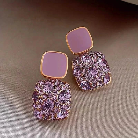 Square Shape Full Shiny Rhinestone Decor Dangle Earrings DailySale