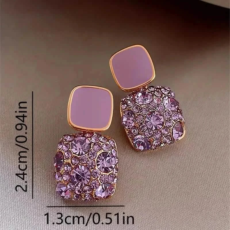 Square Shape Full Shiny Rhinestone Decor Dangle Earrings DailySale