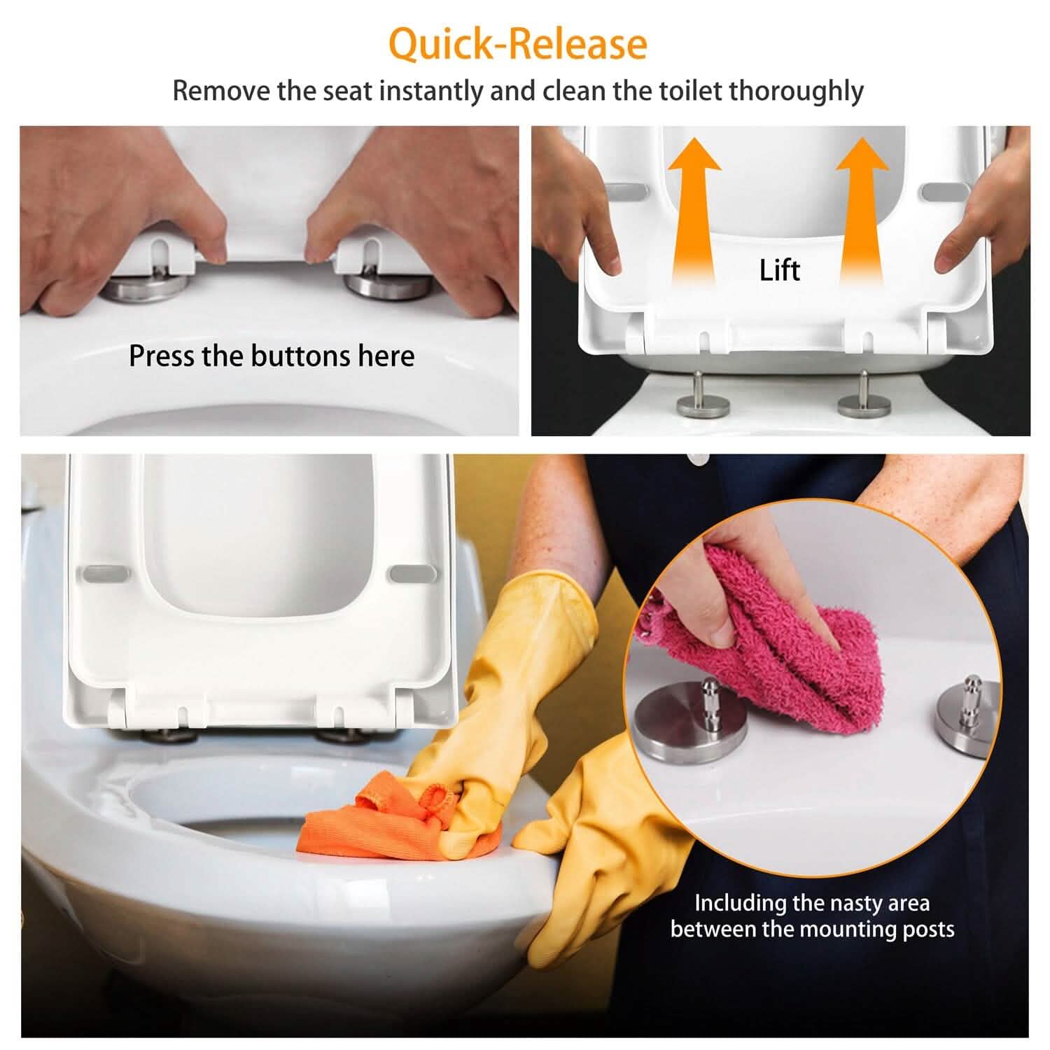 Square Toilet Seat with Grip-Tight Seat Bumpers DailySale