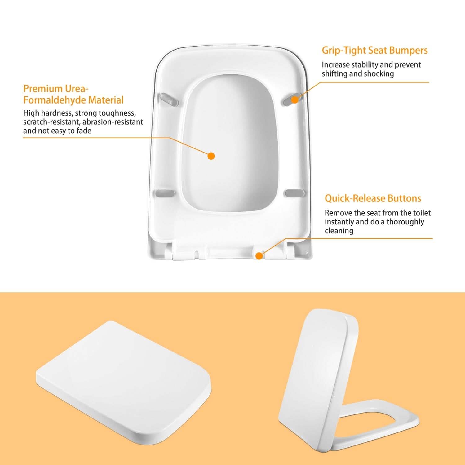 Square Toilet Seat with Grip-Tight Seat Bumpers DailySale