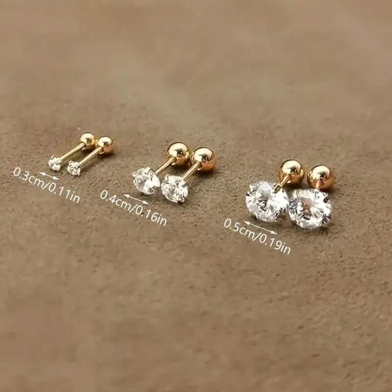Stainless Steel 18K Gold Four-Claw Twisted Ball Zirconia Earrings DailySale