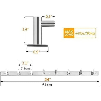 Stainless Steel 24" Wall Mounted Rack with 8 Hooks - Silver DailySale