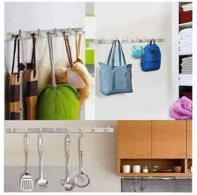 Stainless Steel 24" Wall Mounted Rack with 8 Hooks - Silver DailySale
