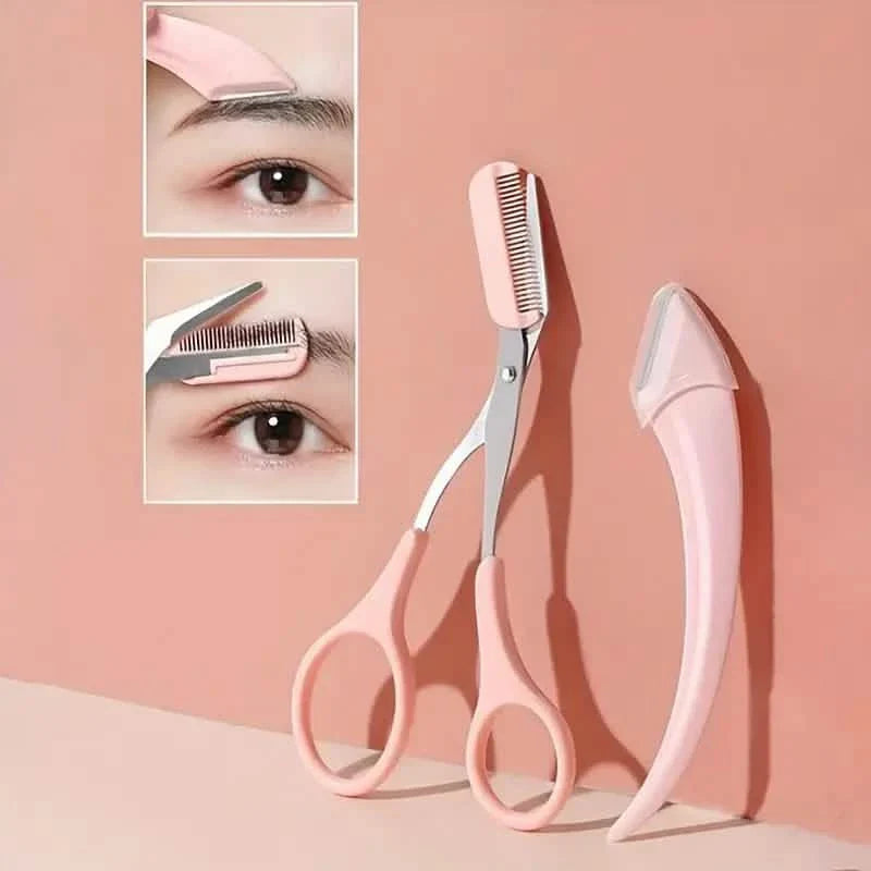 Stainless Steel Eyebrow Trimmer Set, Curved Eyebrow Razor and Scissors With Comb DailySale