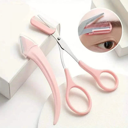Stainless Steel Eyebrow Trimmer Set, Curved Eyebrow Razor and Scissors With Comb DailySale