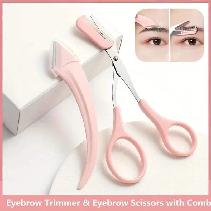 Stainless Steel Eyebrow Trimmer Set, Curved Eyebrow Razor and Scissors With Comb DailySale
