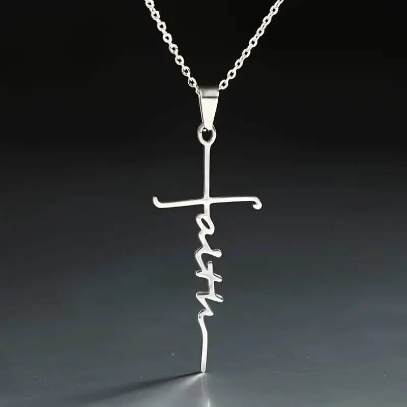Stainless Steel Faith Word Church Prayer Religious Pendant Necklace DailySale