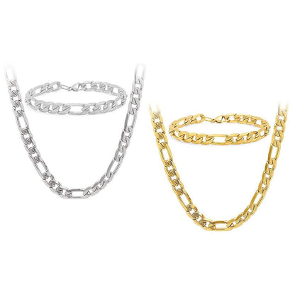 Stainless Steel Figaro Chain and Bracelet Set for Men DailySale
