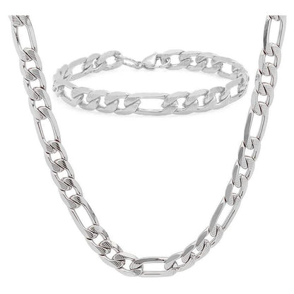 Stainless Steel Figaro Chain and Bracelet Set for Men DailySale