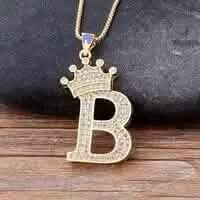 Stainless Steel Gold Overlay Hip Hop Crown A-Z Letters Necklace for Men and Women DailySale